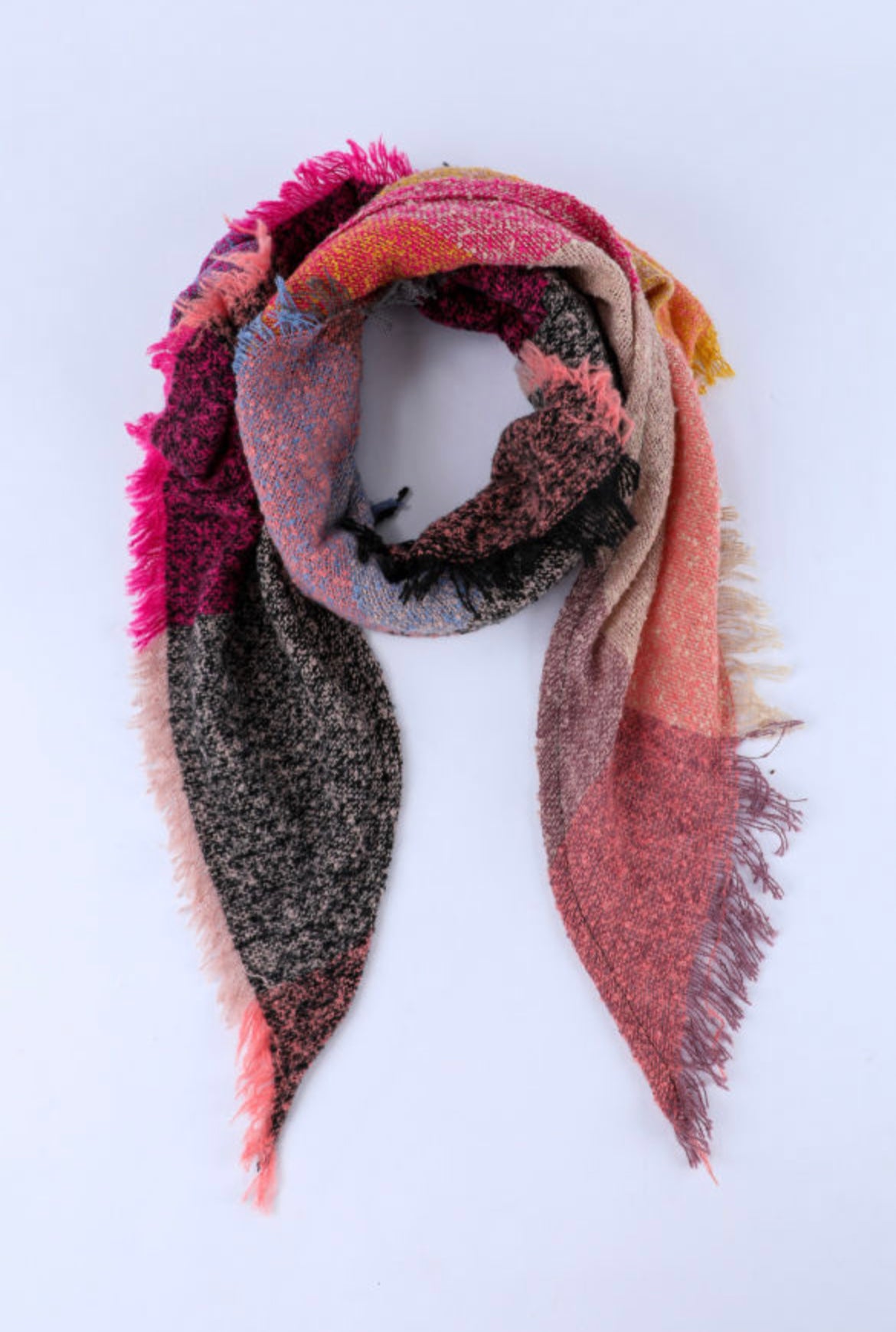 Multicolor Tassel Plaid Print Scarf