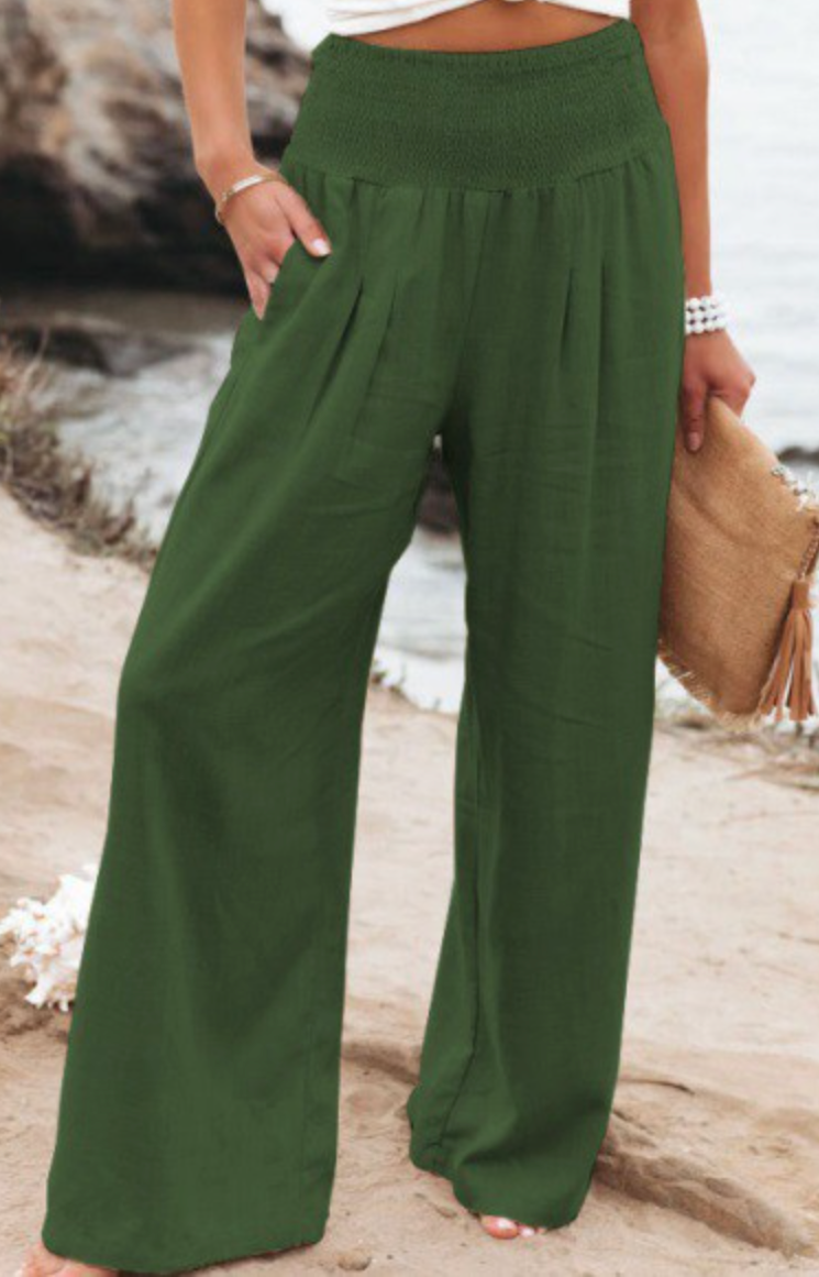 Smocked Waist Boho Wide Leg Pants