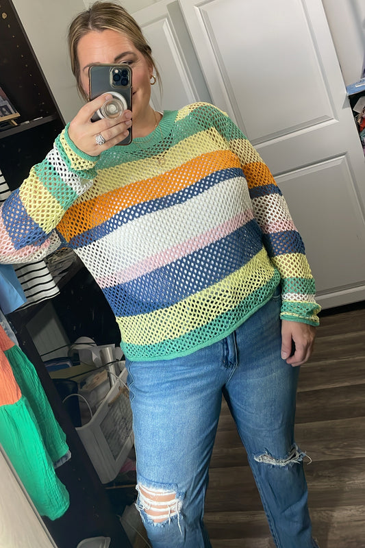 Striped Colorblock Hollow Knitted Top