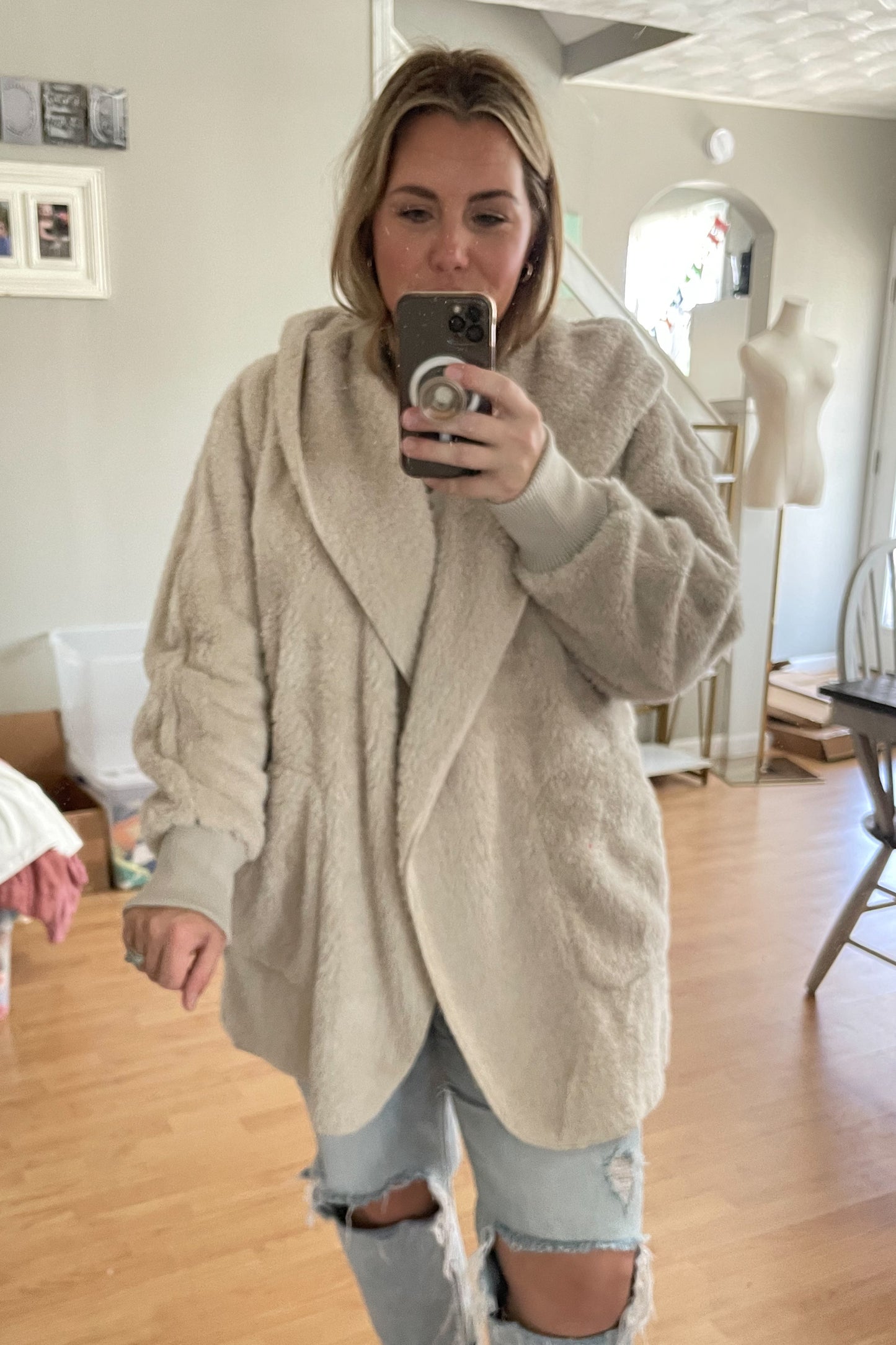 Faux Fur Hooded Jackets with Pockets