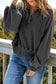 Black Washed Snap Button Lantern Sleeve Pullover Sweatshirt