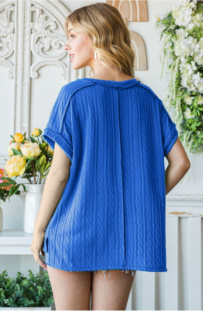 SOLID TWIST KNIT DROP SHOULDER TOP