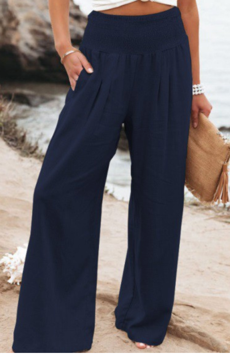 Smocked Waist Boho Wide Leg Pants