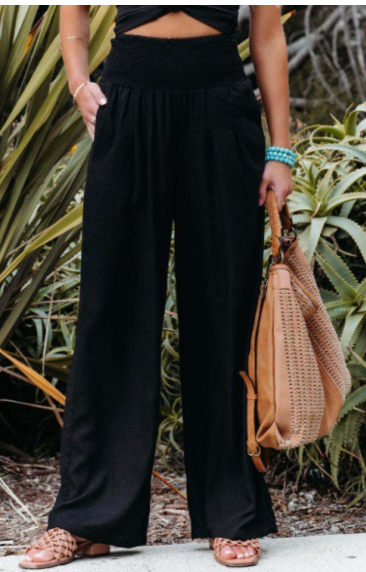 Smocked Waist Boho Wide Leg Pants