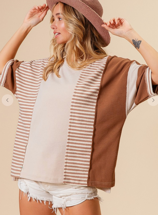 Cream/Stripe Dolman Top