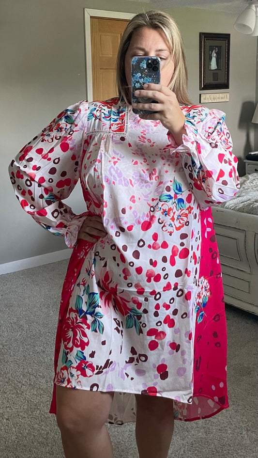 Rose Floral Long Sleeve Plus Size Shift Dress